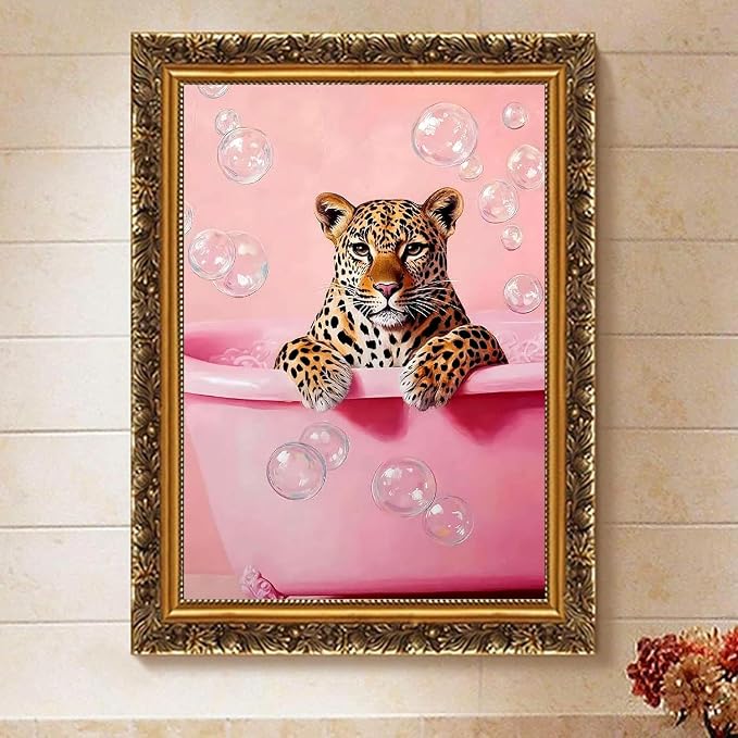 Paint by Numbers for Adults and Kids Beginner, Cheetah Bathroom Painting by Number Kits On Canvas, Number Artist Paint by Number Kit DIY Oil Painting Acrylic Paints, Home Wall Decor Gift 12X16inch