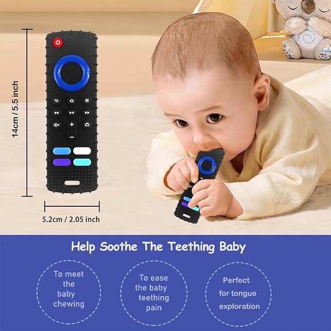ROBBEAR Baby Teething Toys, Soft Silicone Teethers for Babies 3 6 12 18 Months, Fire Stick TV Remote Control Shape Infant Chew Toys for Boys and Girls, Baby Teething Relief, BPA Free (FTV-Black)