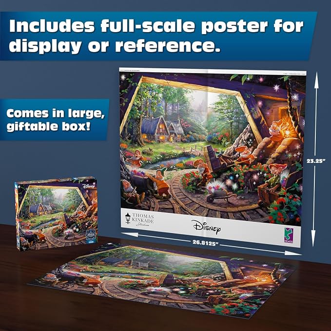 Buffalo Games – Thomas Kinkade Disney Seven Dwarfs 1000 Piece Jigsaw Puzzle | Sapphire Select Premium Blue Board Puzzle