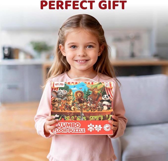 BenBen Floor Puzzles for Kids Ages 3-5, 48 Piece 2 x 3 feet Forest Animals Puzzles for Kids Ages 4-6, Large Pieces Jumbo Jigsaw Puzzles for Toddlers, Gift for Boys Girls