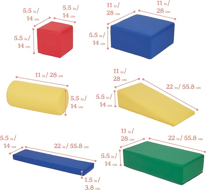 ECR4Kids SoftZone Soft Builder Blocks, Foam Shapes, Assorted, 16-Piece