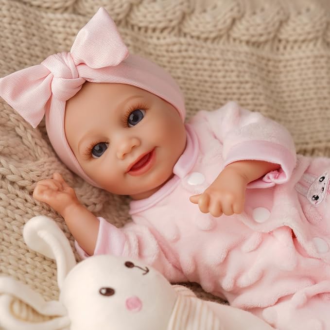 BABESIDE 12 Inch Lifelike Reborn Baby Dolls Realistic Baby Doll Sweet Full Vinyl Real Life Baby Dolls Cute Girl with Toy Accessories Gift Set for Kids Age 3+