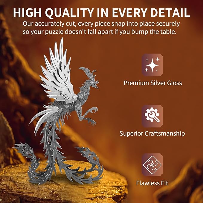 Microworld 3D Metal Model Kits, Mechanical Phoenix 3D Metal Puzzles, Steel Warcraft Collection 3D Puzzles for Adults, DIY Animal Brain Teasers Home Decor