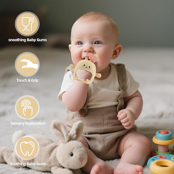 Chuya Baby Teether Toys Bunny,Teething Mittens for 0-12 12-24 Months Baby Infant Textured BPA-Free Silicone Chew Toys Soothe Sore Gums
