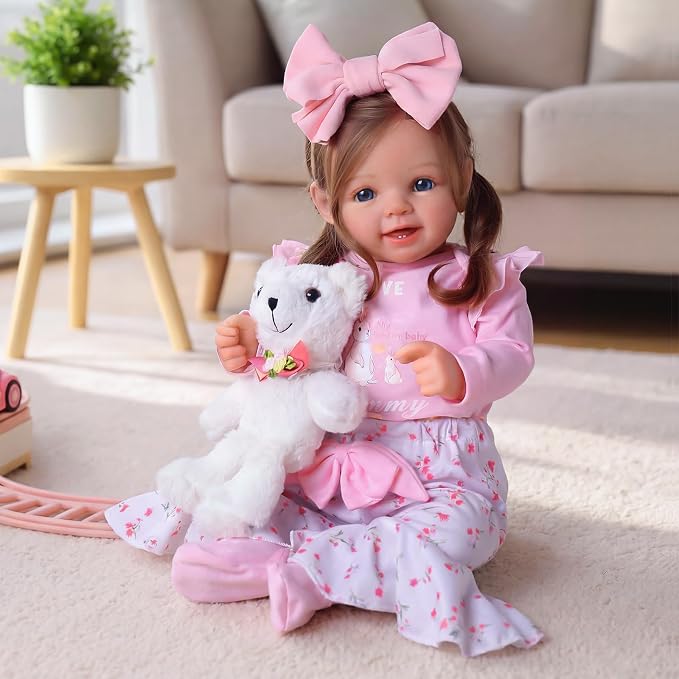 BABESIDE Lifelike Reborn Baby Dolls Dara - 20 Inch Realistic-Newborn Baby Doll Brown Hair Girl Handmade Real Life Baby Dolls with Clothes and Toy Accessories Gift for Kids Age 3+