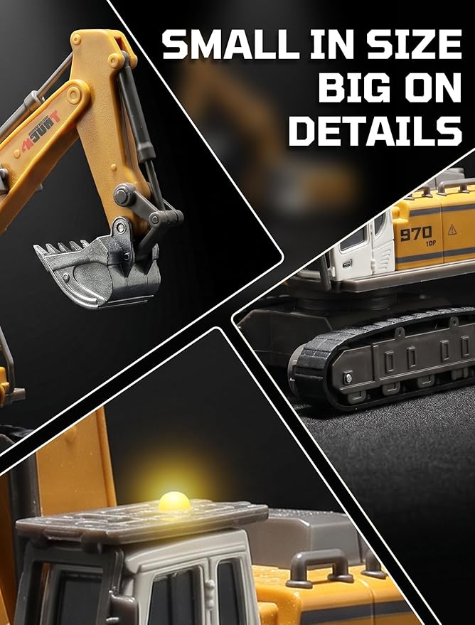 SHINESIGNAL11 Channel Mini RC Excavator Toy, Remote Control Excavator for Adult, Metal Aolly Bucket,Type-C Rechargeable, Construction Vehicle Toy for Boys 3+ Year Old