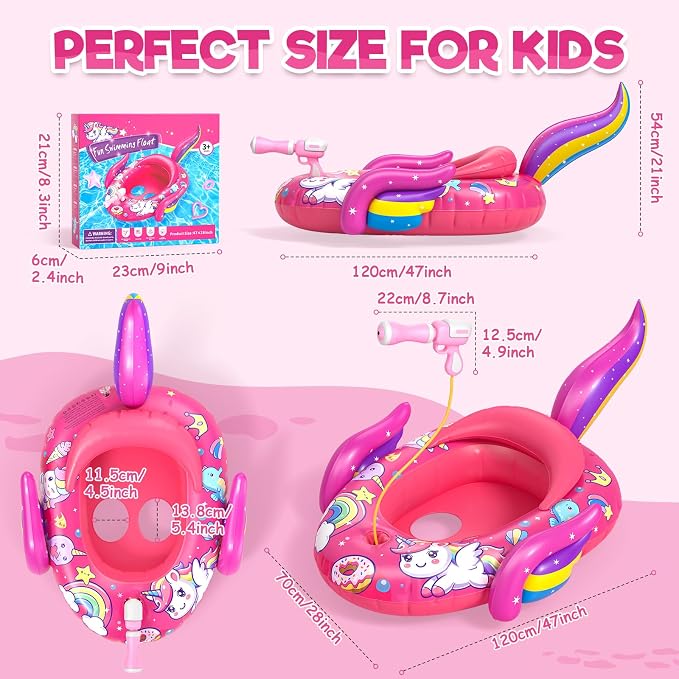 Kids Pool Floats with Water Gun, Toddler Inflatable Pool Toys for Kids Age 3-8 Years Old, Summer Outdoor Water, Beach, Swimming Pool Toys Gift for Girls