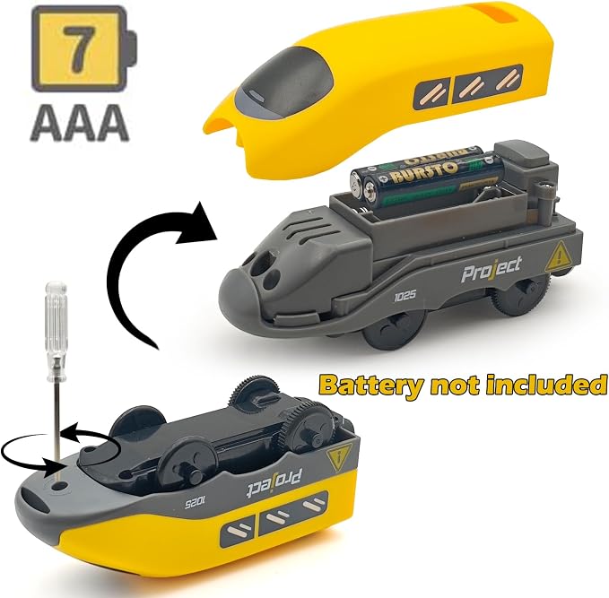 Battery Operated Police Train for Wooden Train Tracks with Figures Kids Magnetic Wooden Trains Set for Toddlers Boys 3-5 4-8 (Without Battery and Tracks) (Yellow)