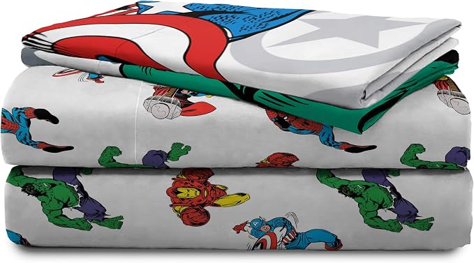 Jay Franco Marvel Avengers Comic Cool 7 Piece Full Bed Set - Includes Comforter & Sheet Set - Bedding Features Captain America, Spiderman, Iron Man, Hulk, & Thor - Super Soft