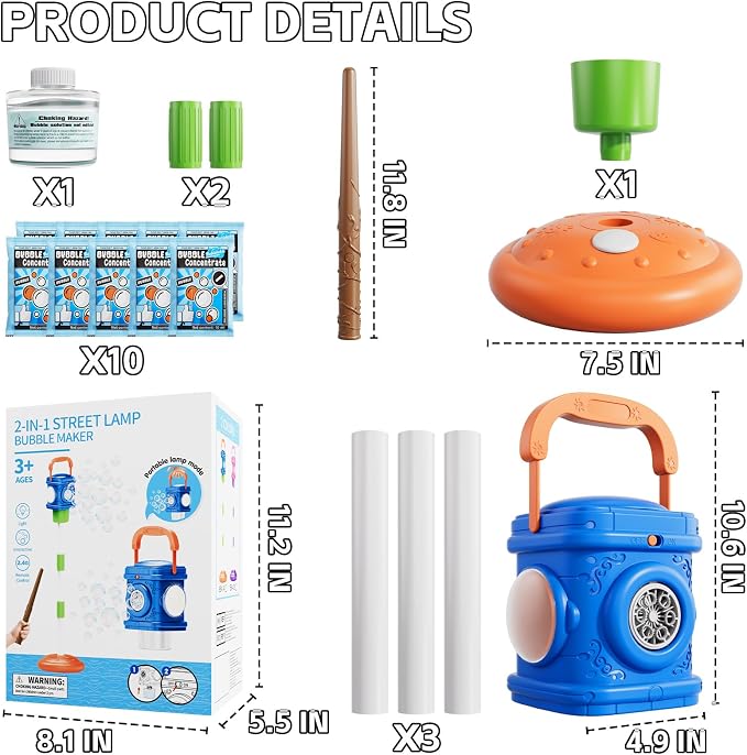 Bubble Machine for Kids, Remote Control Street Lamp Bubble Machine with Lights, Automatic Standing Bubble Tower, Outdoor Bubble Torch Toys for Wedding Summer Bubble Maker for Kids Ages 3 4 5 6 7 8 9