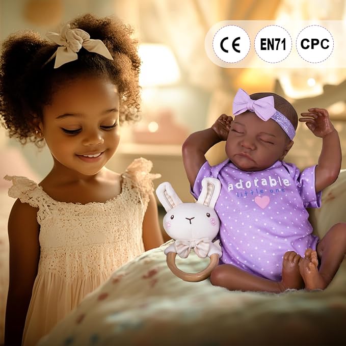 Aori Reborn Baby Dolls Black - Realistic Baby Doll Girl Black 18-inch, Real Life Soft Vinyl American Doll, Nice Gift for Kids, New-Parents, Grand-Parents, Doll Collectors