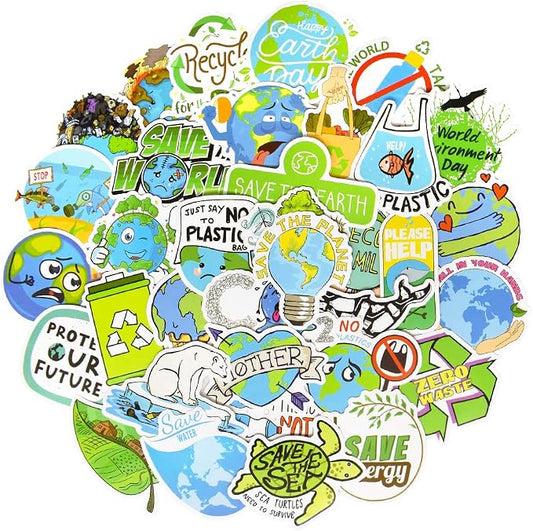 QTL Earth Day Stickers for Kids, Environmental Party Supplies, Waterproof Vinyl Stickers, Earth Day Decorations and Gifts, 50PCS