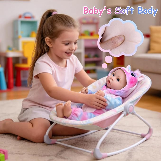 UOFTKIZ Real Life Baby Doll Girl - 17-inch Lifelike Girl Doll with Feeding Set, Soft Body with Cloth, Ideal Gift for Ages 3+, Grandparents