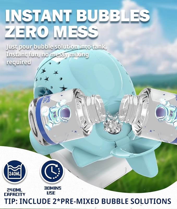 360° Rotating Bubble Machine for Kids, USB-C Rechargeable Bubble Toys with Switchable Toy Tray, Blow Bigger Bubbles, Colorful RGB Light, Outdoor Toy Gift for Toddlers 1-3, Parties, Wedding, Birthday