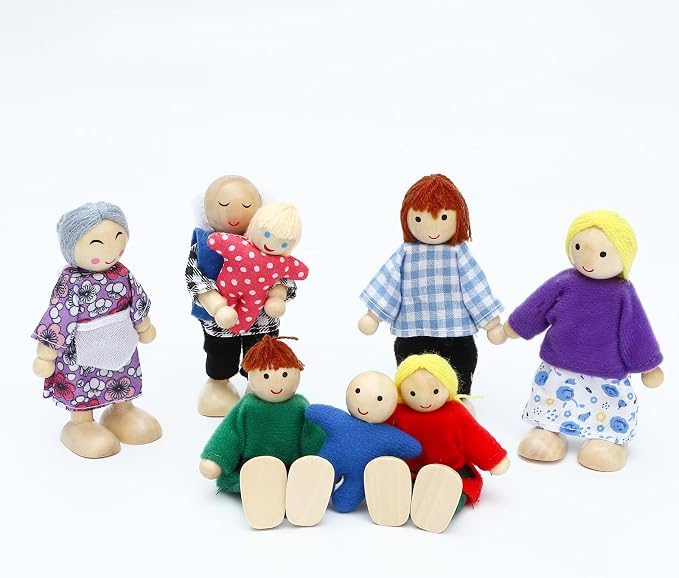 ONEST 8 Pieces Wooden Dollhouse Family Set Mini People Figures Sets Dollhouse Dolls Wooden Doll Family Pretend Play Figures Accessories for Pretend Dollhouse