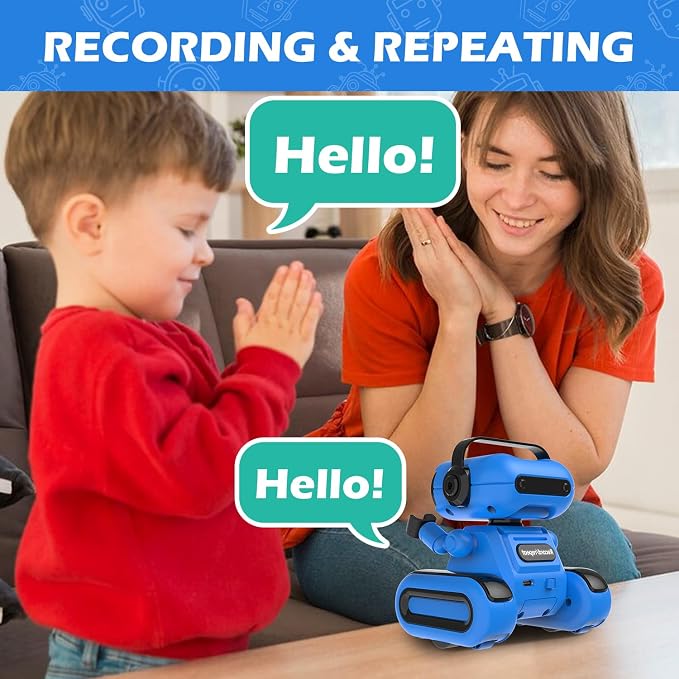 Blue Rechargeable Remote Control Robot Toy for Boys Ages 3+ | Auto Demo, Recording & Repeat, Flexible Head & Arms, Rechargeable RC Robot, Perfect Birthday & Christmas Gift for Little Boys