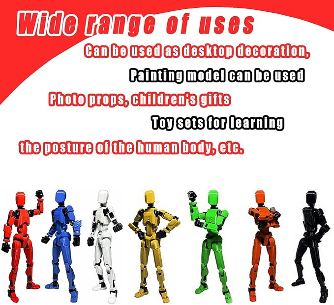 EIMONEY 7PCS Assembly Completed T-13 Action Figure 3D Printed Multi-Jointed Movable,Lucky 13 Action Figures,Multi-Articular Dummy 13 Action Figures,Desktop Decorations,Creative Gifts (7 Colors)