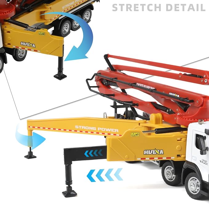 Concrete Pump Truck Toy, Cement Toy Truck Model with Extendable Working Cement Pump Arm, Bucket Construction Trucks Vehicle Toy Gifts for Boys Adult