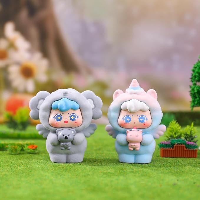 YAMSLAM Sweet Angel Series Mini Fluffy Animal Box Cute Action Figures Collectible Toy Surprise Mystery Box Dolls Home Decor Birthday Gift, Random 1pc of 7 Styles