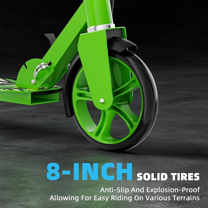 Scooters for Kids 8-12, Teens & Adults - Lightweight, Foldable, 8-Inch Big Wheels, Hand Brake & Bell, 4 Adjustable Height Levels, 240 lbs Max Load, Perfect for School, Campus and Park Rides