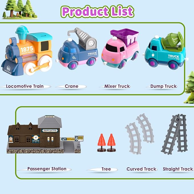 Electric Train Set for Toddler Toy 3 4 5 Year Old Boy Birthday Gifts, Two Play Modes of Electric and Manual Baby Train Toy with Music, Light, Tracks