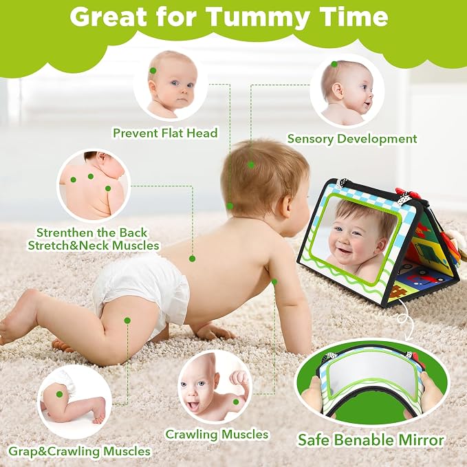 URMYWO Tummy Time Toys - Black and White High Contrast Baby Toy for Newborn - Baby Visual Stimulation Mirror - Montessori Sensory Crinkle Toy for Infant 0-3-6-12 Months - Boy Girl Shower Gifts