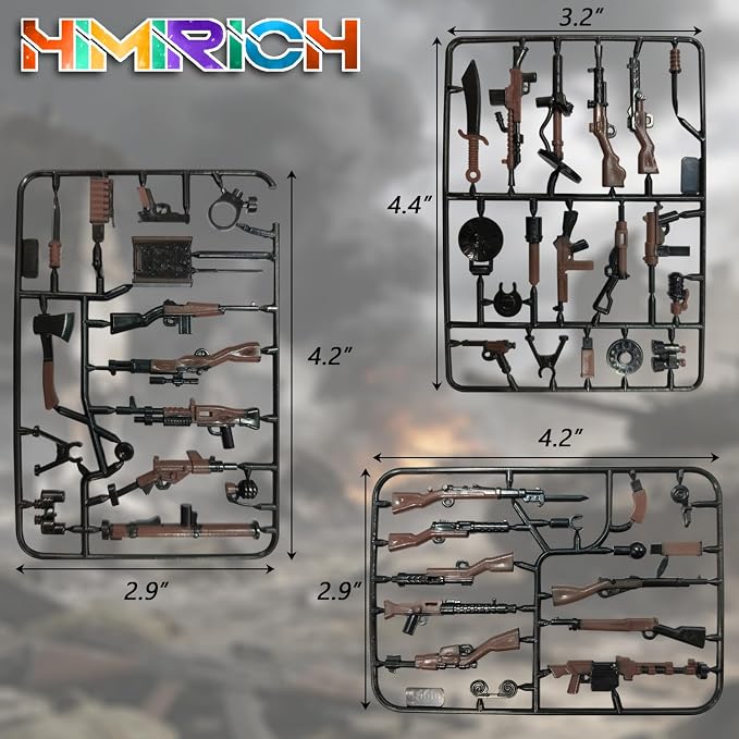 Military Weapons Pack, Military Toy Gun Set for Classic Building Blocks, 40 Pieces WW2 Army Accessory Combination, Compatible with Major Brands, Brownish-Black
