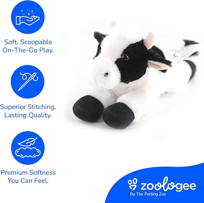 The Petting Zoo Cow Stuffed Animal Plushie, Gifts for Kids, Scoopz Wildlife Animals, White Cow Plush Toy, 8 inches