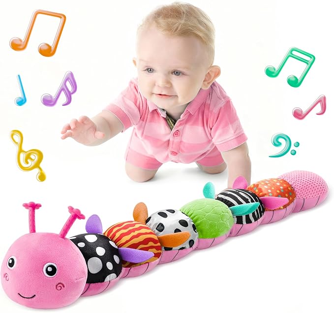 LIGHTDESIRE Baby Toys Musical Caterpillar,Infant Toys Stuffed Animals 3 6 12 Months Sensory Toys with Ruler Design,Crinkle&Ring Bell,Baby Teething Toy Tummy Time Boy Girl Birthday Shower Gifts