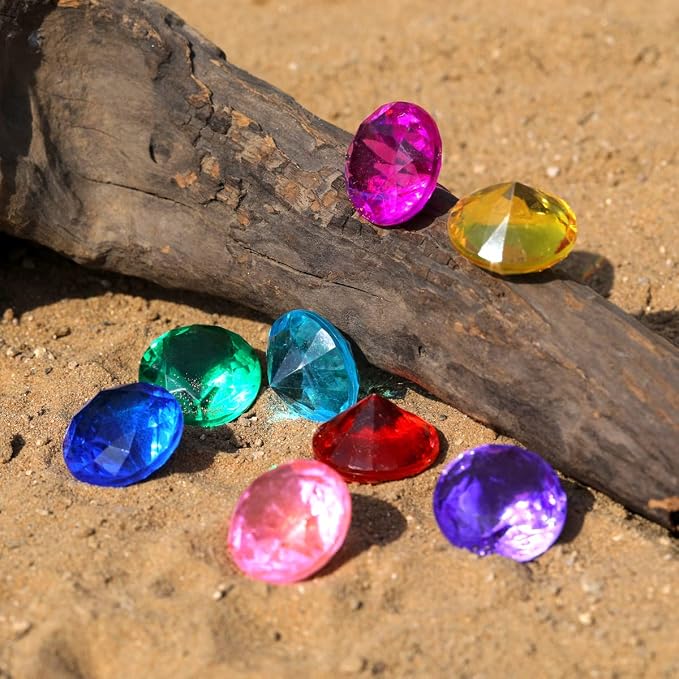 XIJUAN Diving gem Pool Toys Sand Toys,14 Color Diamond Treasure Chest Summer Swimming gems Pirate Diving Toy Set Underwater Swimming toyChildren's Game Gifts for Boys and Girls(Golden)