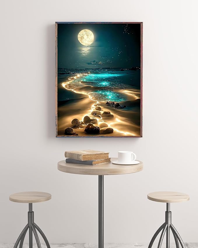 Seaside Moon Wooden Puzzle 500 Pieces Jigsaw Puzzles for Adults Tropical Landscape Ocean Beach Puzzle Educational Toys Challenging Fun Games Gifts for Elders Children Family and Friends