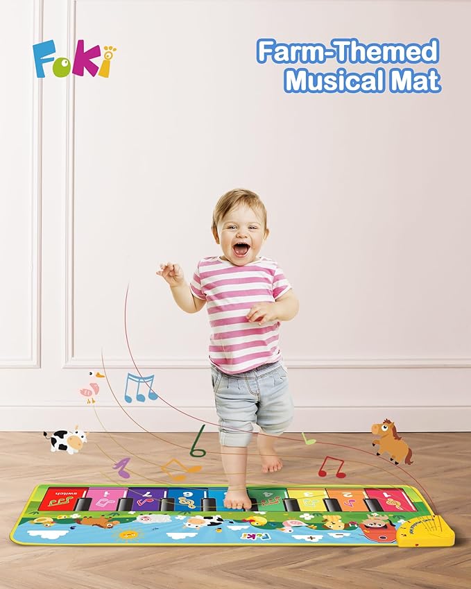 FOKI Floor Piano Mat for Toddlers, Sensory Educational Dancing Musical Keyboard Carpet Toy, Animal Sounds Touch Playmat Blanket, for 1 to 5 Years Old Boy and Girl