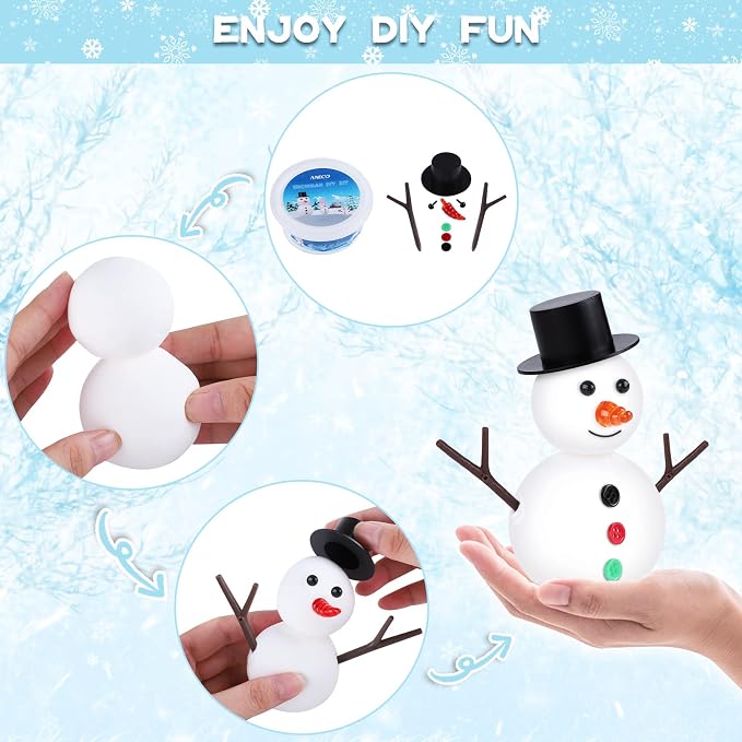 Aneco 9 Pack Christmas Snowman DIY Craft Kit Build Snowman Air Dry Clay Christmas Gift Decor Modeling Clay Winter Game for Holiday Party Home Supplies