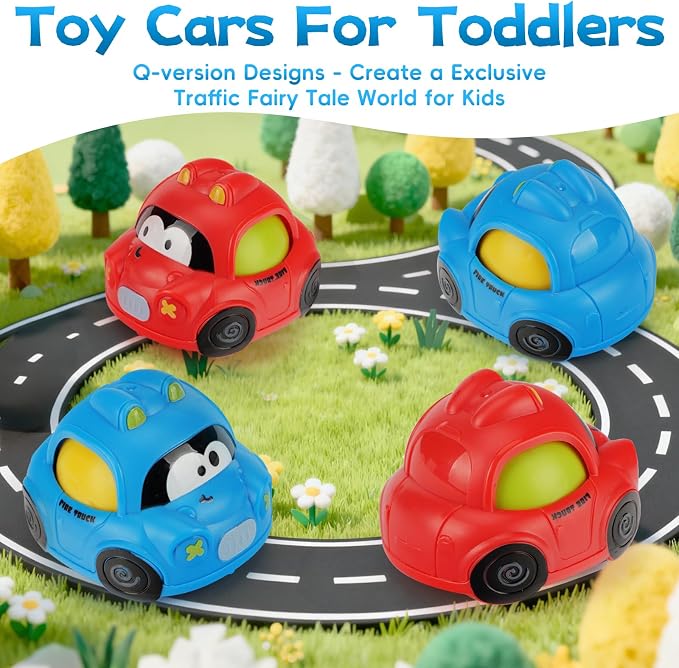 Inertial Push Pull Car Toys for 1 Year Old Boy Girl, Toddlers 1-3 Birthday Gift, Baby Toys 12-18 Months, Vehicle for 6-9-12-18 Month, First Birthday Gifts for Boys Girl
