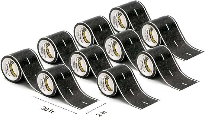 PlayTape Road Tape for Toy Cars - No Residue, Great Travel Toy; 10-Pack of 30 ft. x 2 in. Asphalt Road