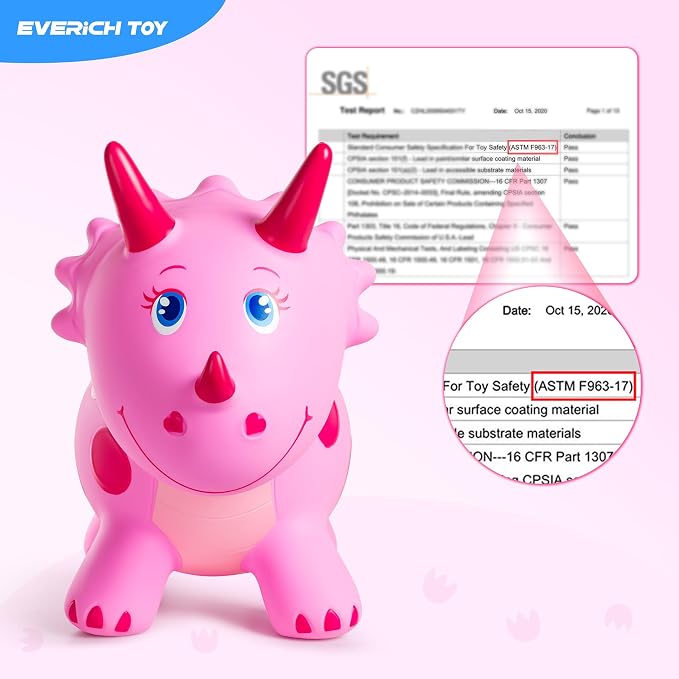 Dinosaur Bouncy Animal Toys, Pink Triceratops Bouncer, Ride on Bounce Hopper for Kids 2-5 Indoor Outdoor Activity Birthday for 18 Months 2 3 4 Years Old Boys