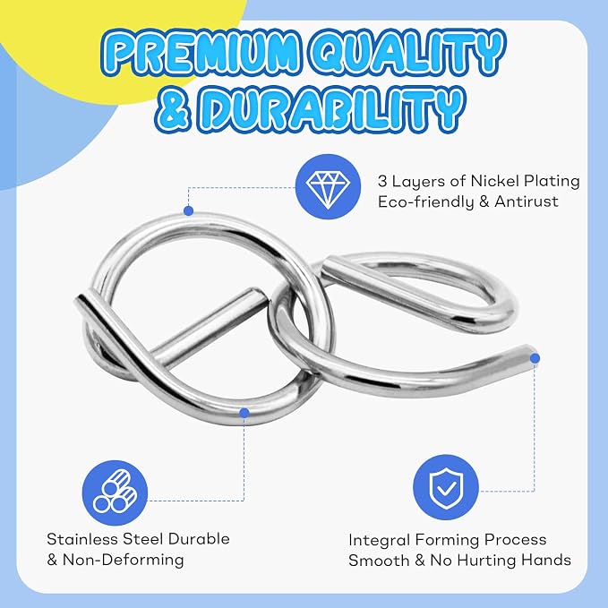 Metal Brain Teaser Puzzles Ring Educational Toys, Steel IQ Games Physics Mind Metal Puzzles for Adults, Unlock Interlock Game, Brain Teaser Puzzle for Party Favor Kids (A)