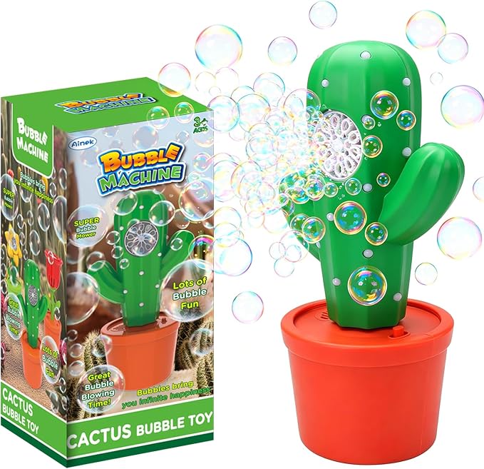 Cactus Automatic Bubble Machine LED Light Music Portable Kids Party Blower | Indoor Outdoor Birthday Easter Wedding Battery Operated Toy Gift