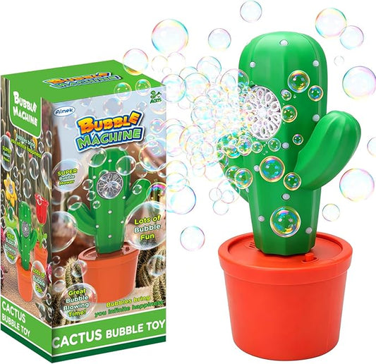 Cactus Automatic Bubble Machine LED Light Music Portable Kids Party Blower | Indoor Outdoor Birthday Easter Wedding Battery Operated Toy Gift