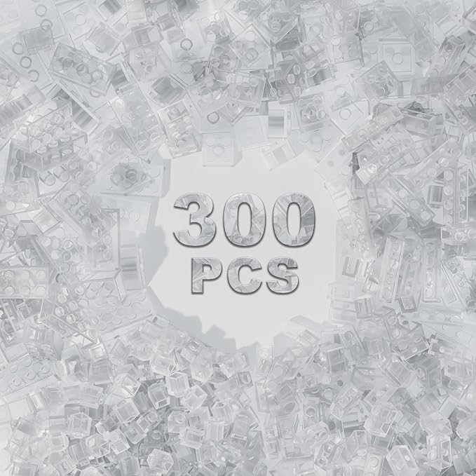 300 Pcs Classic Building Bricks, Fully Transparent Bulk Bricks,Compatible with Major Brands Parts and Pieces, Creative Building Block Toys for Boys Girls Ages 6 7 8 9 10 Year Old