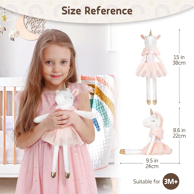 14" Unicorn Stuffed Animal, Soft Cute Plush Ballerina Toy for Girls Age 4-6, Baby Kid Teens, for Birthday Dance Recital Gifts