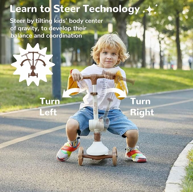 Stompa Kids Scooter 2-in-1 Light Up 3 Wheel Scooters with 4 Levels Adjustable Handlebar, Foldable Seat, Widen Non-Slip Deck for Girls & Boys Max 110 Lbs