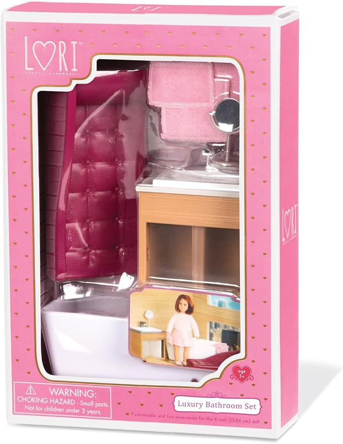 Lori – Luxury Bathroom Set – Bathroom Playset for Mini Dolls – Dollhouse Furniture for 6-Inch Dolls – Bathtub, Vanity, Lounge Chair – 3+ Years
