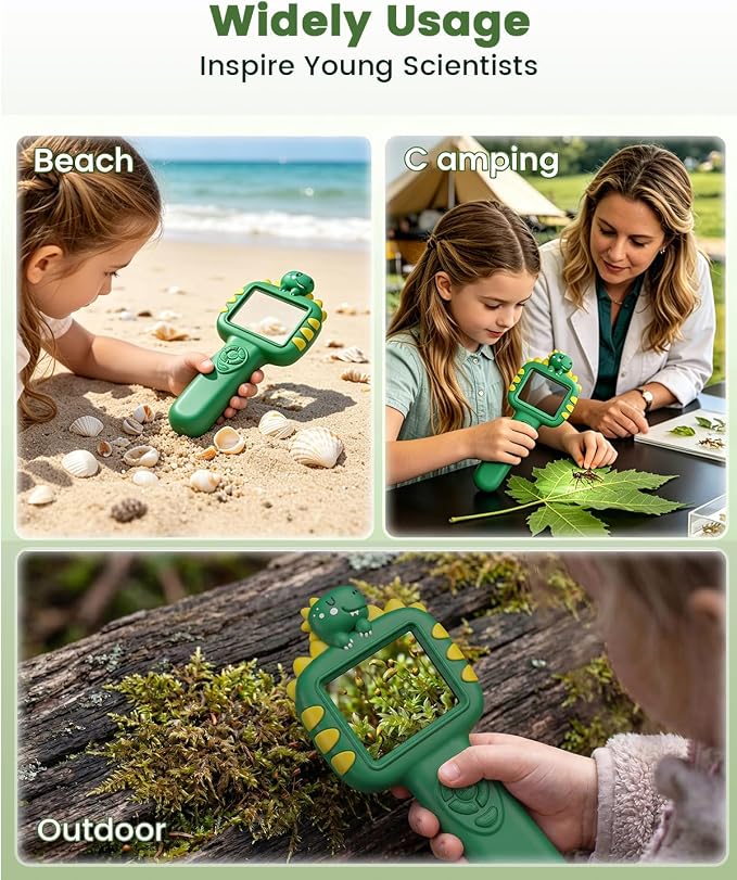 Outdoor Portable Kids Microscope: 100g Lightweight Pocket Design Magnifying Camera for Travel – 3.5H Rechargeable Battery & 6 LEDs for Anytime Exploration – 1s Quick Auto Focus