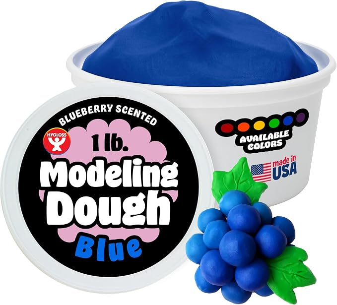 Hygloss Play Modeling Dough for Kids – Safe & Non-Toxic Sensory Dough for Arts and Crafts – 1 lb Tub – Play Clay for Toddler Activities, Preschool Classroom Must-Haves – Blue Color, Scented