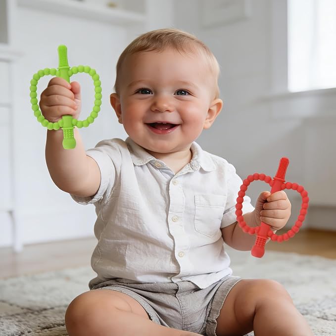 Fu Store Hollow Teether Tube 2 Pack Apple Shape Chew Straw Sensory Toy for Infant Toddlers Silicone Tubes Teething Toys for Babies 0-6 0-12 0-36 Months Gifts Teething Relief Soothing Gums