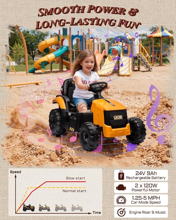 First Ride On JCB 3CX Licensed 24V Excavator Ride On Toys for Kids, Backhoe Digger Toy with Reversible Seat, Removable Front & Rear Arms, Remote Control, Electric Construction Car for Boys Girls (24V)