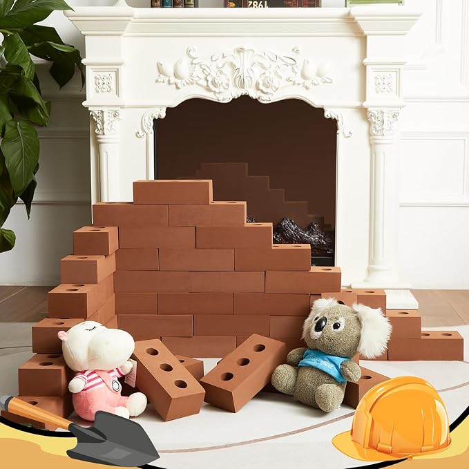Deekin Foam Brick Building Blocks for Kids Thick Blocks Foam Large Fake Brick Construction Toy for Stacking Construction Gifts, 8 x 4 x 2.4 in(30 Pcs,Square Circle Holes)