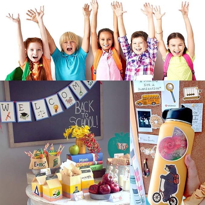 QTL School Stickers for Teachers and Students, Back to School Party Supplies, Waterproof Vinyl Stickers for Water Bottles and Laptop, 50PCS
