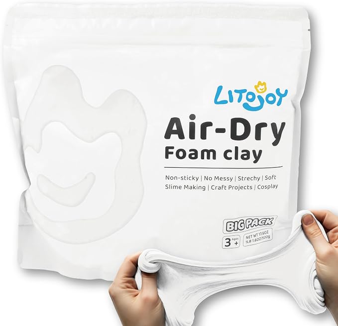 White Air Dry Foam Clay 500g/1.1lbs - Soft Modeling Clay for Art Projects, Cosplay Props, DIY Crafts and Slime Making (Light Weight & Easy to Mold)